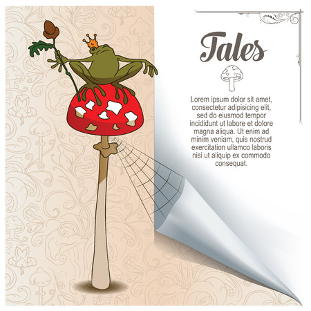 Fairy background. Princess frog on mushroom amanita.のイラスト素材