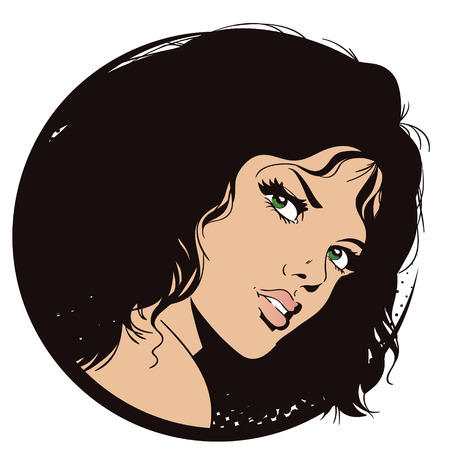 Stock illustration. People in retro style. Presentation template. Portrait of a beautiful girl.のイラスト素材