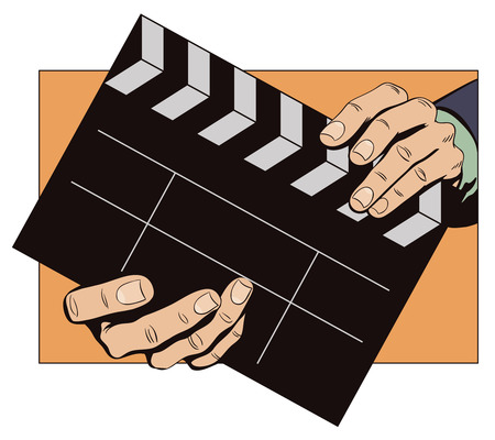 Stock illustration. Style of pop art and old comics. Hands with clapperboardのイラスト素材
