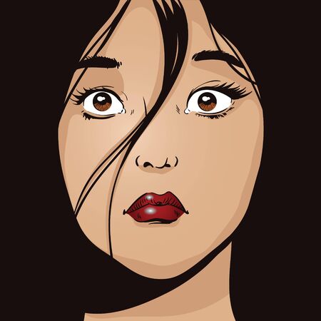 Stock illustration. People in retro style pop art and vintage advertising. Portrait young woman.のイラスト素材