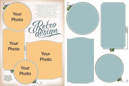 Vintage frame and element flower for labels, banner, sticker and other design. Floral Macro and Micrographic ornament. Plant elegant border for scrapbooking and other.のイラスト素材