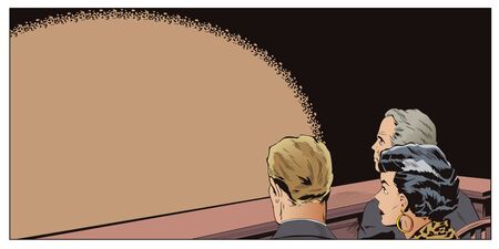 Stock illustration. People in retro style pop art and vintage advertising. People are watching on the something.のイラスト素材