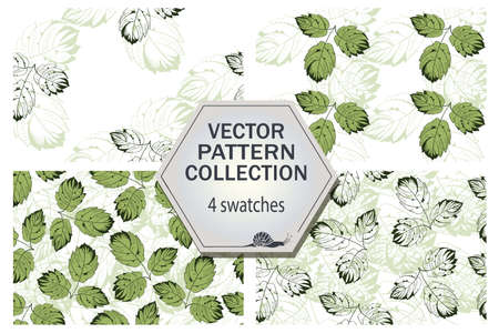 Vector leaves pattern collection that includes 4 swatches for decoration and designのイラスト素材