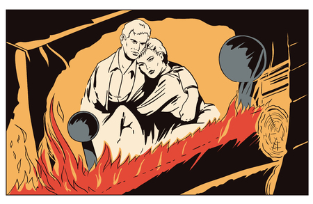 Stock illustration. People in retro style pop art and vintage advertising. Loving couple.のイラスト素材