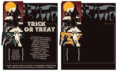 Stock illustration. Retro style pop art and vintage advertising. Halloween template flyer.のイラスト素材