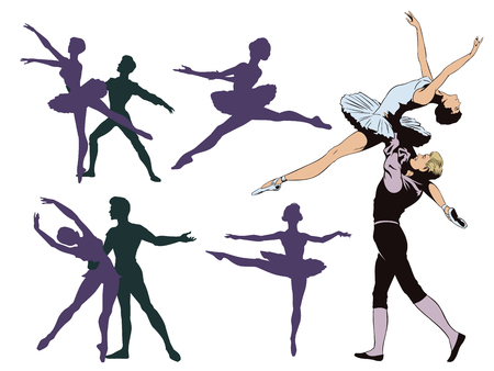 Stock illustration. People in retro style pop art and vintage advertising. Set of ballet dancers.のイラスト素材