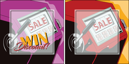 Slot machine giving discount. Inspiration for scrapbook, banner, sticker and other design. Suitable for web, social network and online store. Vector illustration.のイラスト素材