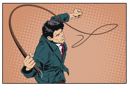 Stock illustration. People in retro style pop art and vintage advertising. Man with whip.のイラスト素材