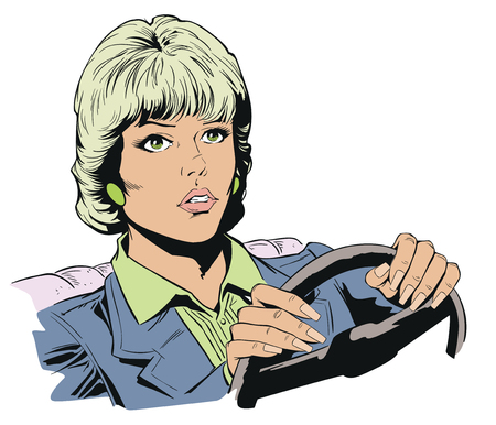Stock illustration. Woman driving her car.のイラスト素材
