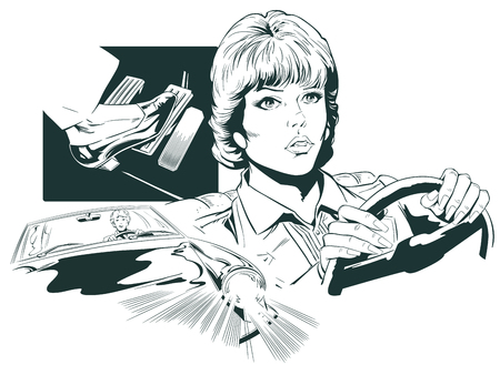 Stock illustration. Woman driving her car.のイラスト素材