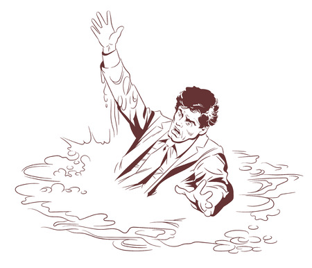 Stock vector illustration of sinking man.のイラスト素材