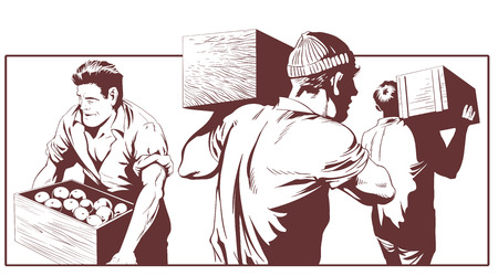 Stock vector illustration of men with boxes.のイラスト素材