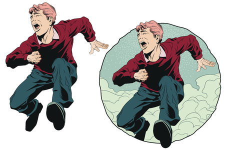 Stock illustration. Male runs and screams.のイラスト素材