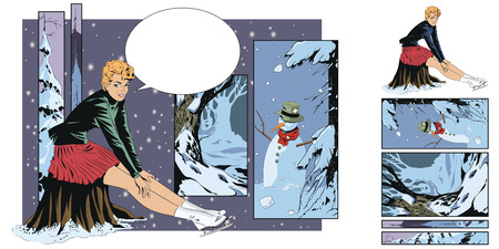 Stock illustration. People in retro style pop art and vintage advertising. Collage on theme christmas and new year.のイラスト素材