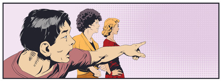 Stock illustration. Surprised people pointing.