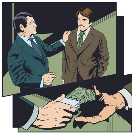 Stock illustration. Businessman taking bribe. Money from hand to hand. のイラスト素材