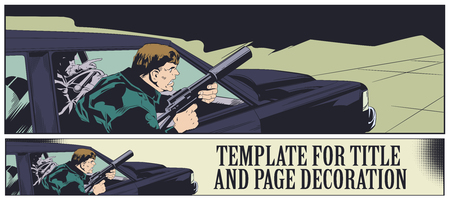 Stock illustration. Criminal with gun in car.のイラスト素材