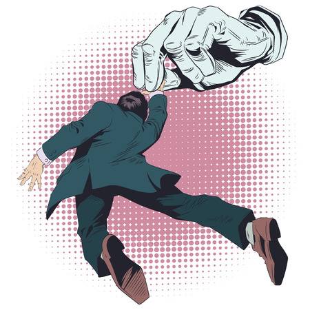 Stock illustration. Man in hands of puppeteer.のイラスト素材