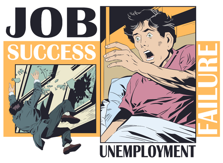 Stock illustration. Brink of failure. Man woke up from nightmare.のイラスト素材