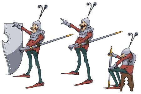 Stock illustration. Knight in armor in various poses.のイラスト素材