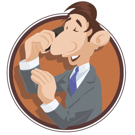 Vector. Stock illustration. Funny little people. Man is talking on phone.のイラスト素材