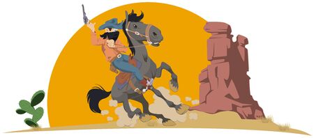 Funny people. Wild west world. Cowboy on horse.のイラスト素材