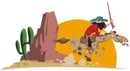 Funny people. Wild west world. Cowboy on horse.のイラスト素材