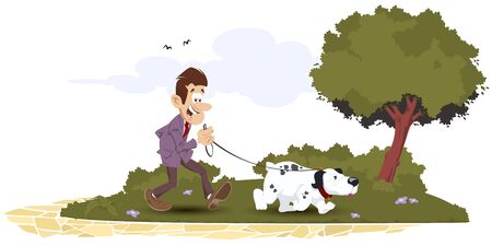 Funny people. Man with dog.のイラスト素材