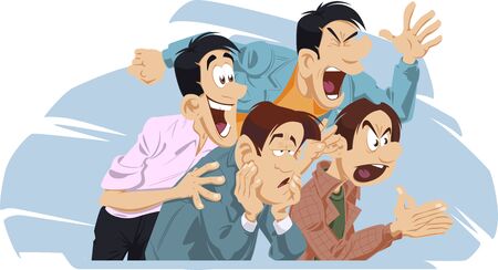 Funny people. Enthusiastic man. Angry shouting fan. Screaming male.のイラスト素材