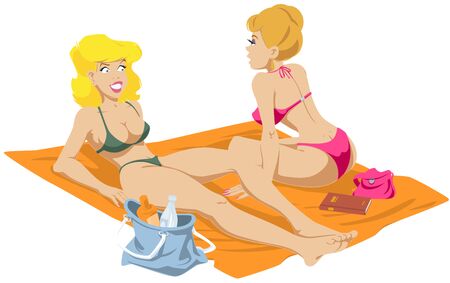 Beautiful girls on beach. Funny people. Stock illustration. のイラスト素材