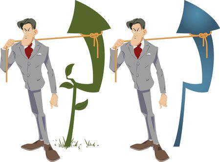 Concept of increased profits. Statistics rise. Funny people.のイラスト素材