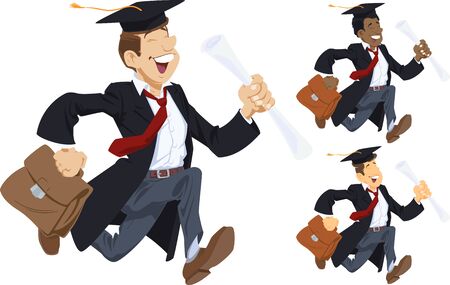 Happy graduate in mantle with diploma. Funny people.のイラスト素材