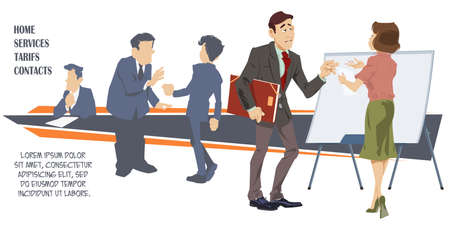 Illustration concept for website and mobile website development. Business services. Stock illustration. Funny people.のイラスト素材