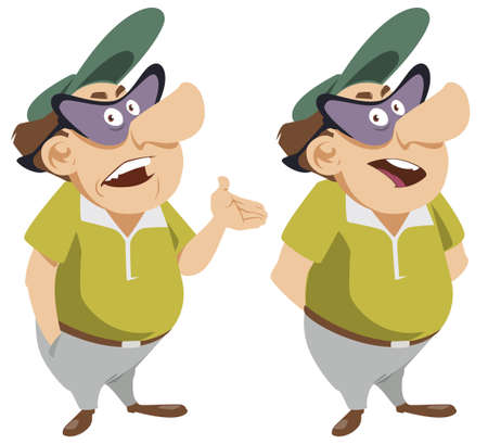 Funny man pointing hand. Comical male in different poses. Funny people. Stock illustration.のイラスト素材