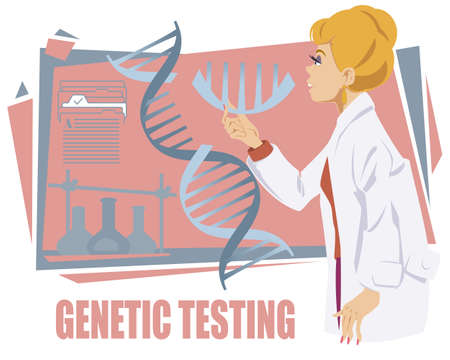 Laboratory research. Scientist character at work. Genetic testing. Illustration for internet and mobile website.のイラスト素材