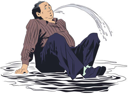 Vector. Stock illustration. Man sat down in puddle.のイラスト素材