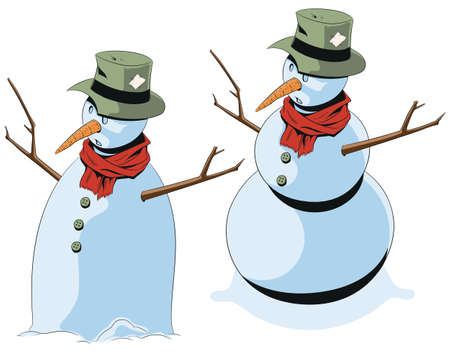 Snowman in scarf and hat. Vector. Stock illustration.のイラスト素材