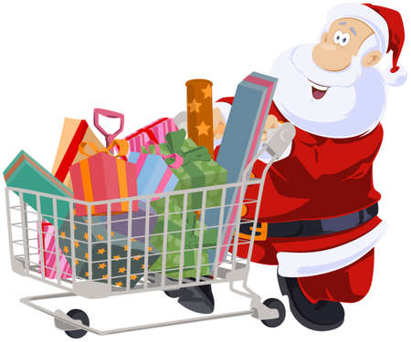 Santa Claus with cart of gifts. Illustration for internet and mobile website. Stock image.のイラスト素材