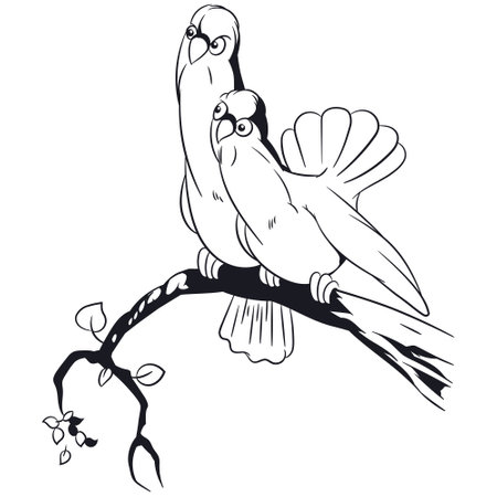 Two pigeons on branch. Curious birds. Illustration for internet and mobile website. Stock illustration.のイラスト素材