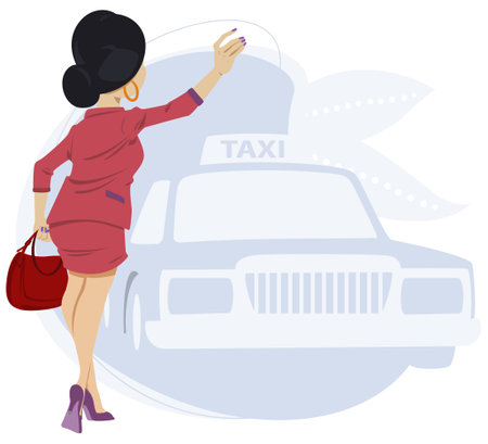 Girl wants to get a taxi. Illustration concept for website and mobile website development. Funny people. Stock illustration.のイラスト素材