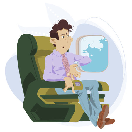 Businessman in aircraft salon. Illustration for internet and mobile website. Funny people. Stock illustration.のイラスト素材