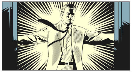 Businessman is opening doors to success. Business metaphor. Vector. Stock illustration.のイラスト素材