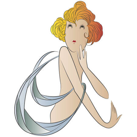 Embarrassed pretty girl. Illustration concept for mobile website and internet development.のイラスト素材