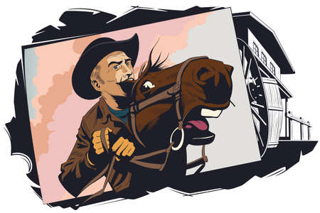 Vector. Stock illustration. Cowboy at horse.のイラスト素材