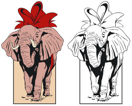 Pink elephant tied with bow. Illustration concept for mobile website and internet development.のイラスト素材