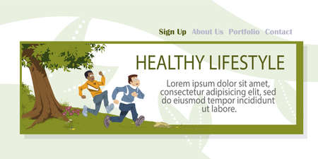 People run in park. Rest on nature. Illustration concept for mobile website and internet development.のイラスト素材