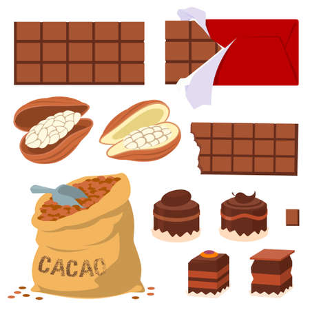 Chocolate products and sweetmeet, vector set. Illustration concept for mobile website and internet development.のイラスト素材