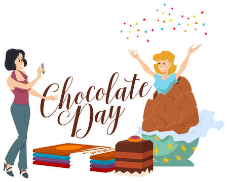 Candy products and sweetmeet. Concept chocolate day landing. Illustration concept for mobile website and internet development.のイラスト素材