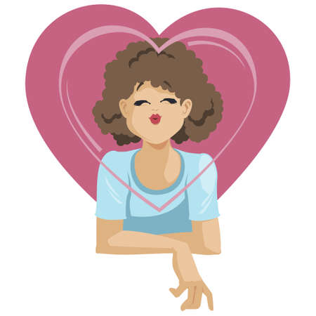 Happy girl blows a sweet kiss. Like concept image. Illustration concept for mobile website and internet development.のイラスト素材