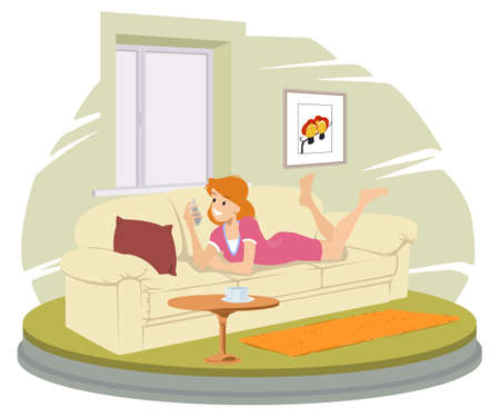 Girl is resting and talking on phone. Illustration concept for mobile website and internet development.のイラスト素材
